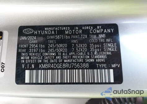 2024 Hyundai Palisade Sel from USA, damaged, VIN KM8R4DGE8RU756388